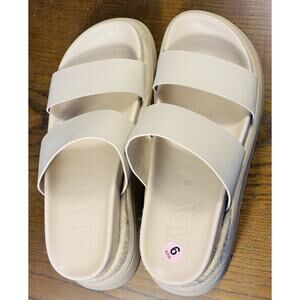 Zara Ecru Chunky Sport Wedge Platform Sandals Beige Sz EU 40 US 9 Slip-On Mules